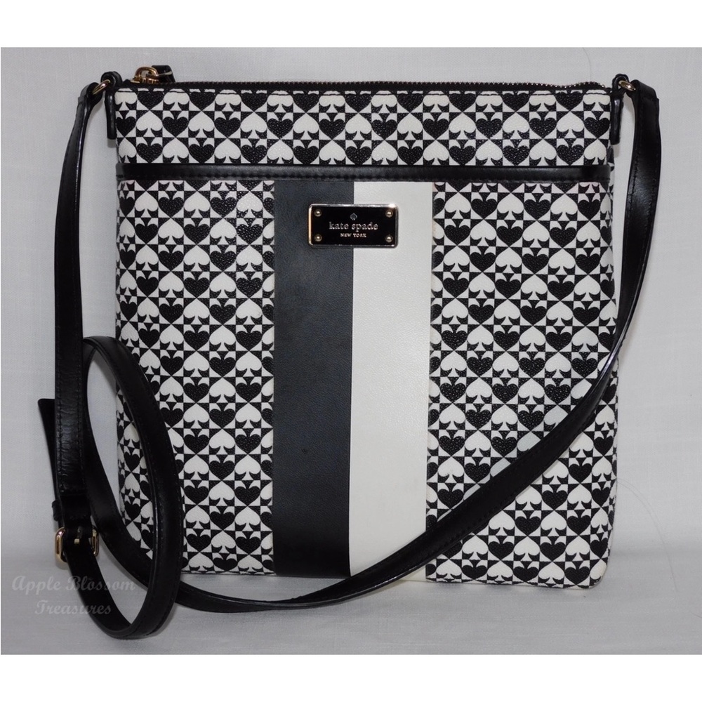 Kate Spade Penn Place Keisha Crossbody Messenger Bag-Black & White Geometric-EUC
